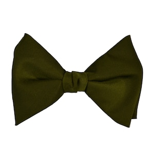 1960s/1970s Dark Olive Green Satin Bow Tie by Ormond, Clip Butterfly Neck Bow Tie Mid Century Suit Accessory