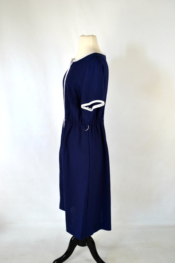 1960s Dark Blue Shirtwaist, A-line, Tea Length Dr… - image 6