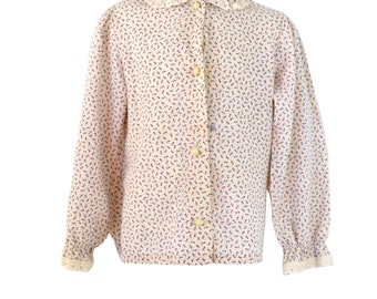 1970s/1980s Young Girl Ivory Rosebud Print Long Sleeve Blouse by JCPenney