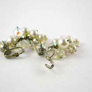 Vintage Faux Pearl and Clear Faceted Bead Grape Cluster Dangle Earrings image 3