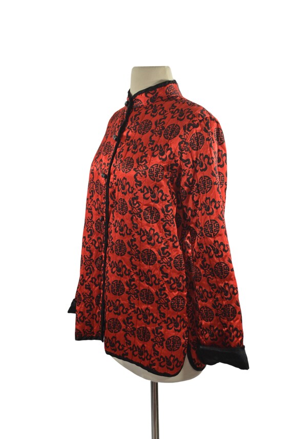 1970s/1980s Red and Black Asian Inspired Quilted … - image 3