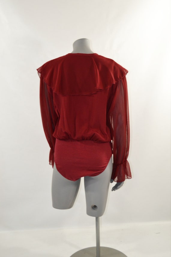 1990s NOS Cranberry Red Ruffled Bodysuit by Marni… - image 5