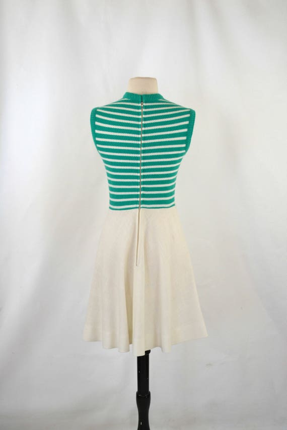 1960s Green Stripe Knit Dress Set, Linen Skirt - image 6
