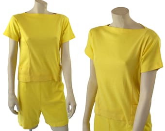 1950s Bright Yellow Shirt and Shorts Set, 2 Piece Outfit, Summer, Active Wear, Teen Beach