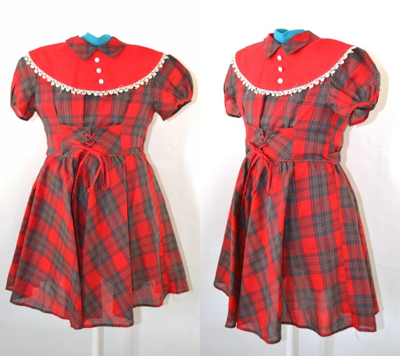 1950s/1960s Scarlet and Gray Plaid Girls Dress Circle Skirt | Etsy