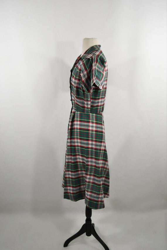 1950s Green, White, Red and Yellow Tartan Plaid F… - image 4