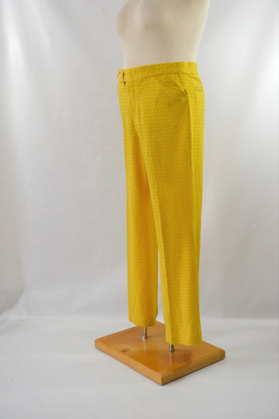 1970s Bright Yellow and White Polka Dot Knit Pant… - image 3