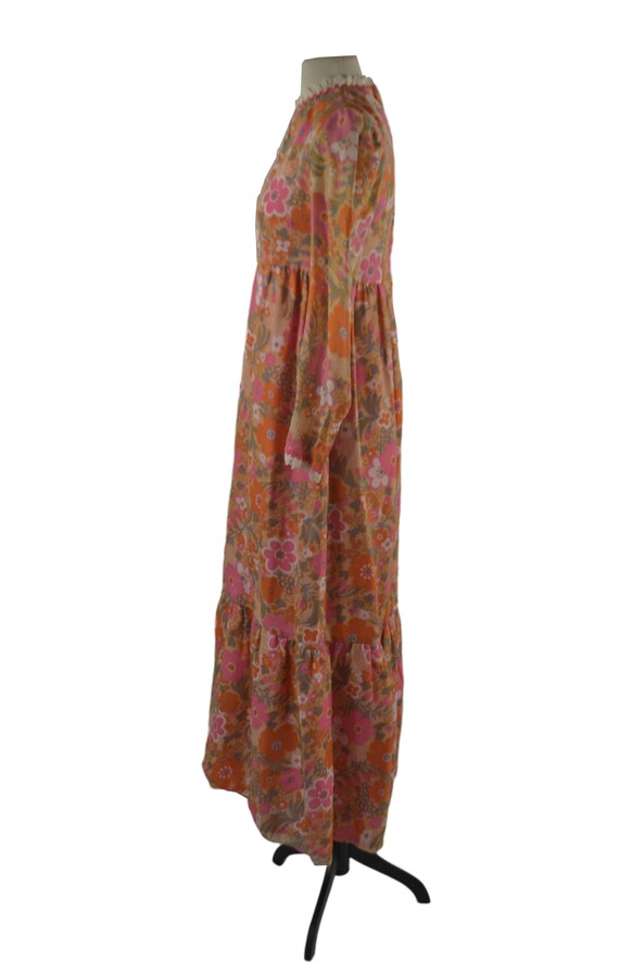 1970s Orange and Pink Stylized Floral Maxi Dress,… - image 4