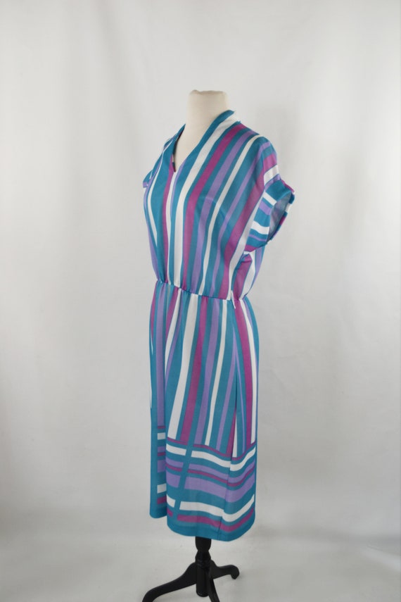 1970s/1980s Blue, Purple and White Vertical Strip… - image 3