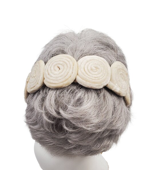 1950s/1960s Cream Velvet Spiral Design Headband F… - image 4