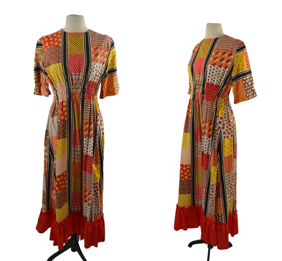 1970s Faux Patchwork Cotton Dress