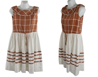 1950s/1960s Brown and White Sleeveless Summer Dress by Honeylane, Needs TLC