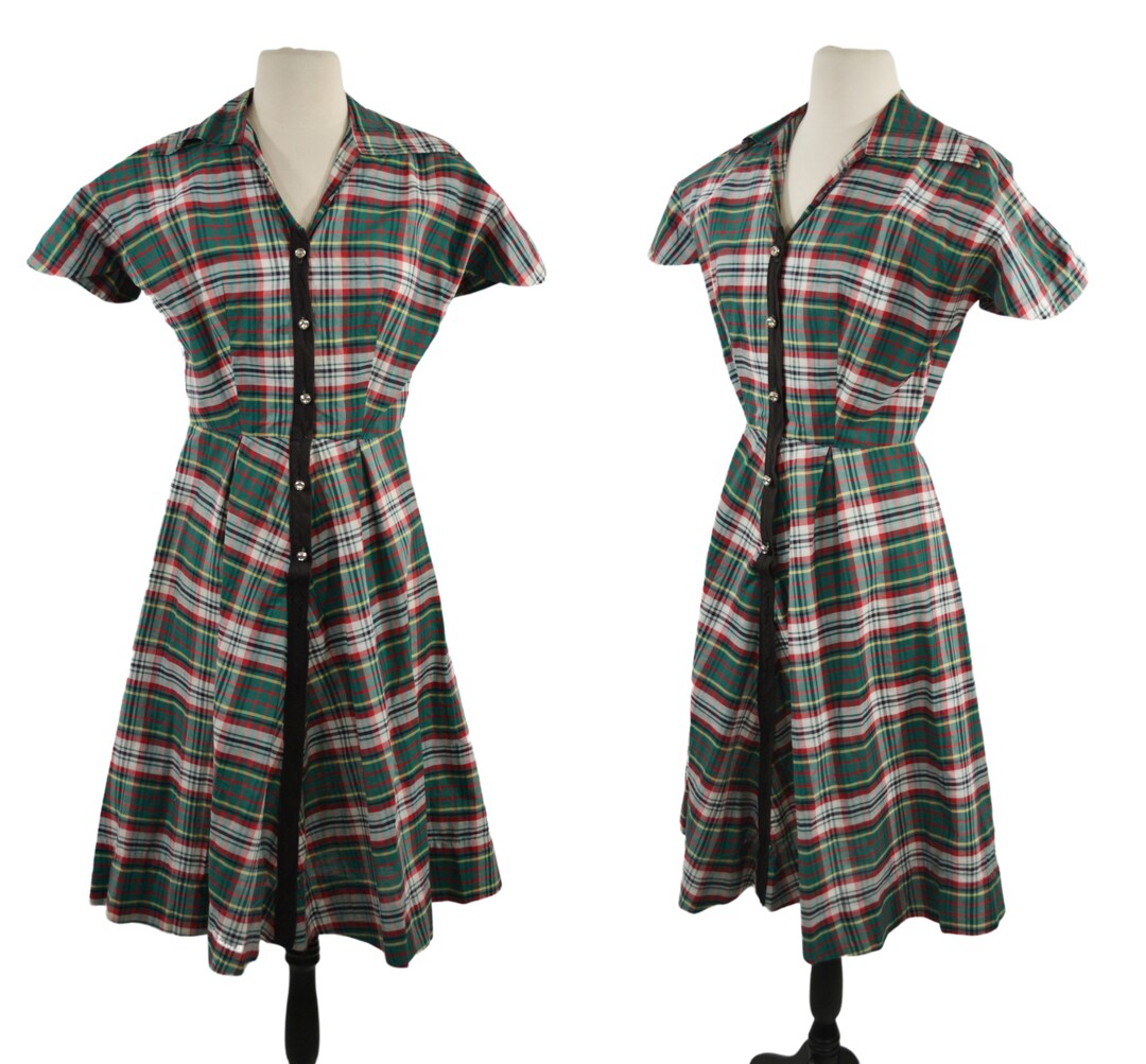 1950s Green White Red and Yellow Tartan Plaid Fit and Flare - Etsy