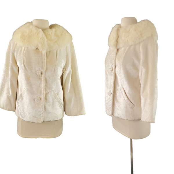 1960s Ivory Velvet and Fur Jacket by Styled by Winter, Size Small, Estate Fresh