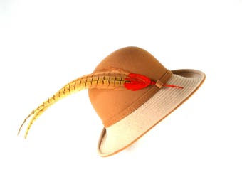 Mr John Classic Vintage Orange Wool Feather Brim Hat Excello  display picture 1