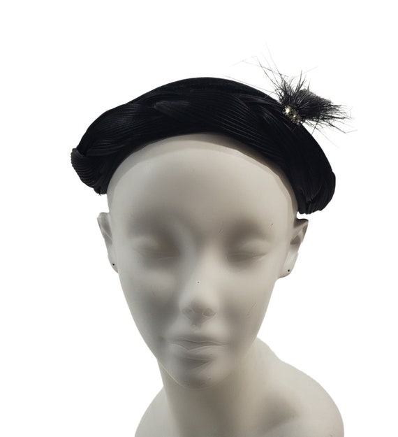 1950s Black Velvet Fascinator Hat With Rhinestones - Etsy
