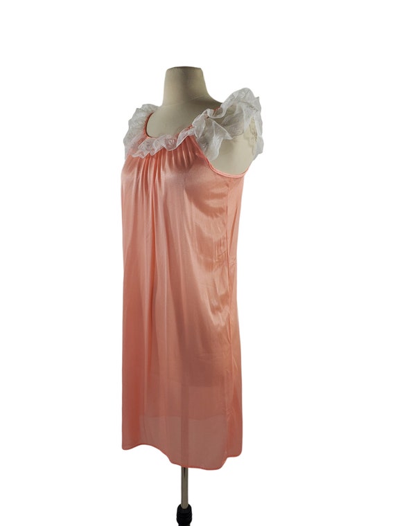 1960s/1970s Pink Coral and White Lace Nylon Night… - image 3