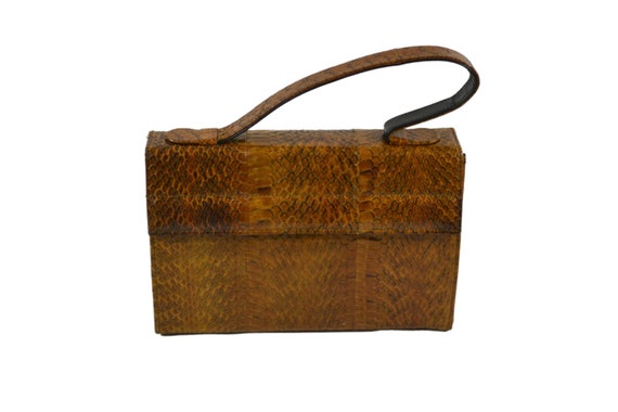 Vintage Python Snake Skin Top Handle Handbag - image 1