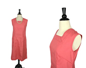 1960s Coral Pink Sleeveless Day Knee Length Dress/Uniform, Waitress, Volunteer, Housekeeping