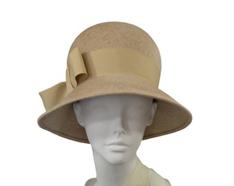 1960s Gray Beige Mushroom Bubble Brimmed Hat by Glenover/Henry Pollack, Size 7