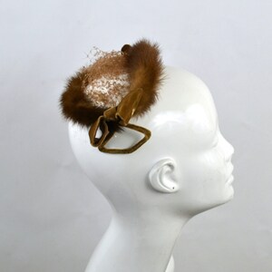 1950s Real Mink Fur and Bow Fascinator Hat, Cocktail Hat, Millinery, Needs TLC image 4