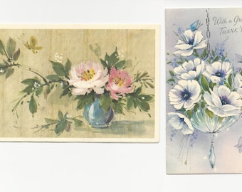 Vintage Thank You Floral Cards, Ephemera, Set of 2
