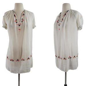 1970s Ivory White Sheer Tunic Blouse, Hippie/Boho Style