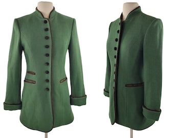 Vintage Grüner Woll Tweed Taillierter Blazer von Partypris