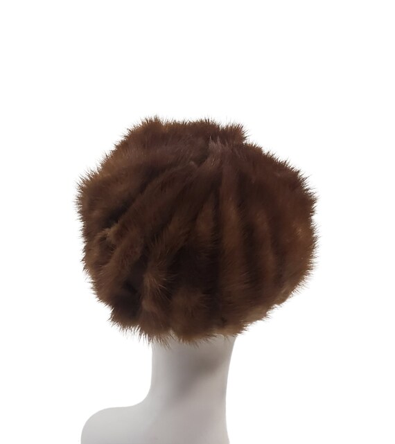 1950s Real Golden Brown Mink Tail Pillbox Hat by … - image 3