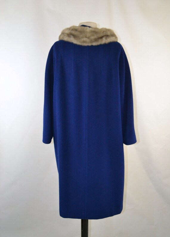 1960s Cerulean Blue Wool Coat with Silver Mink Co… - image 3