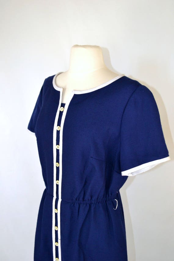 1960s Dark Blue Shirtwaist, A-line, Tea Length Dr… - image 3