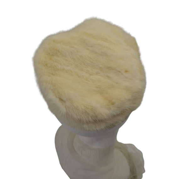 1950s/1960s Ivory Cream Genuine Mink Fur Pillbox … - image 5