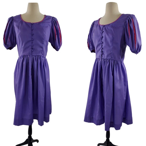 Vintage Purple Fit and Flare Puffed Sleeve Dress by Sweet Talk, Cosplay Princess