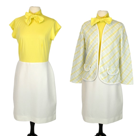 1970s Yellow Bodice and White Skirt Dress and Str… - image 1