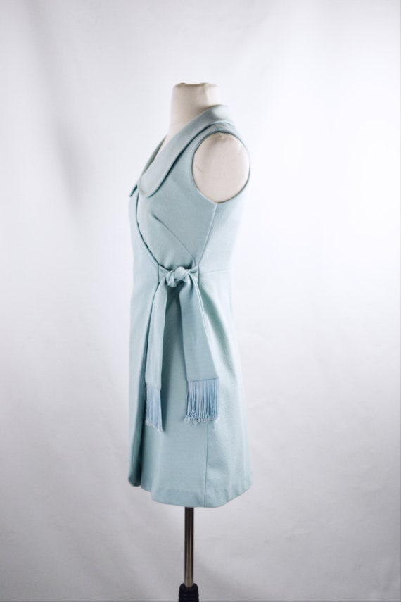 1960s/1970s Mint Blue Sleeveless Wrap Dress, Tass… - image 4