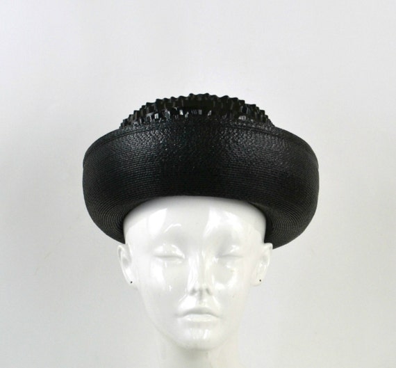 1960s Black Breton Straw and Ruched Hat by Origin… - image 2