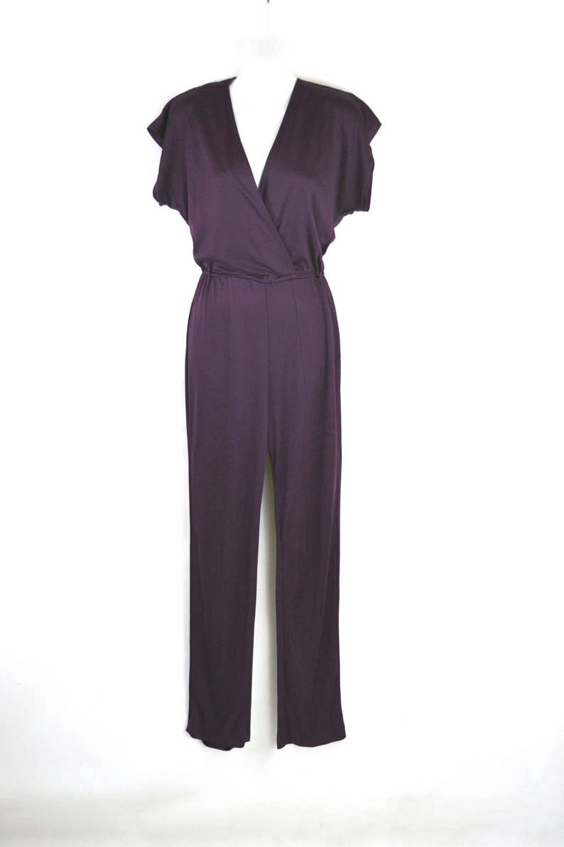1970s Dark Purple Disco Jumpsuit by Chassy Jrs Plunging | Etsy