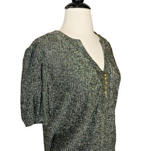 1960s Black and Silver Metallic Lurex Blouse, Sparkly Top, Formal Top image 3