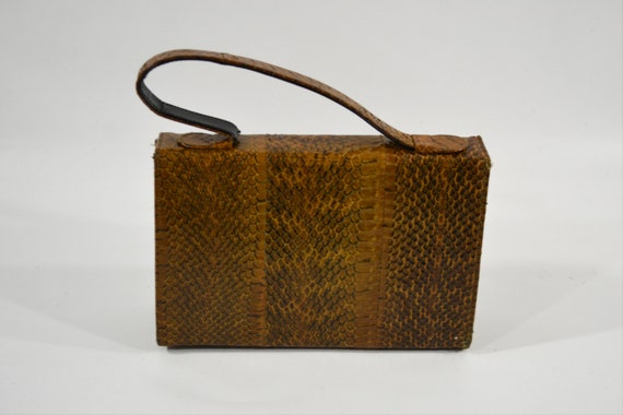 Vintage Python Snake Skin Top Handle Handbag - image 4