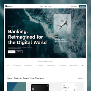 Wealthis | Mall för webbflöde för fintech och digital bank | Förhandsvisning i realtid -wealthis-fintech-banks-webflow-template.webflow.io | Figma-fil ingår