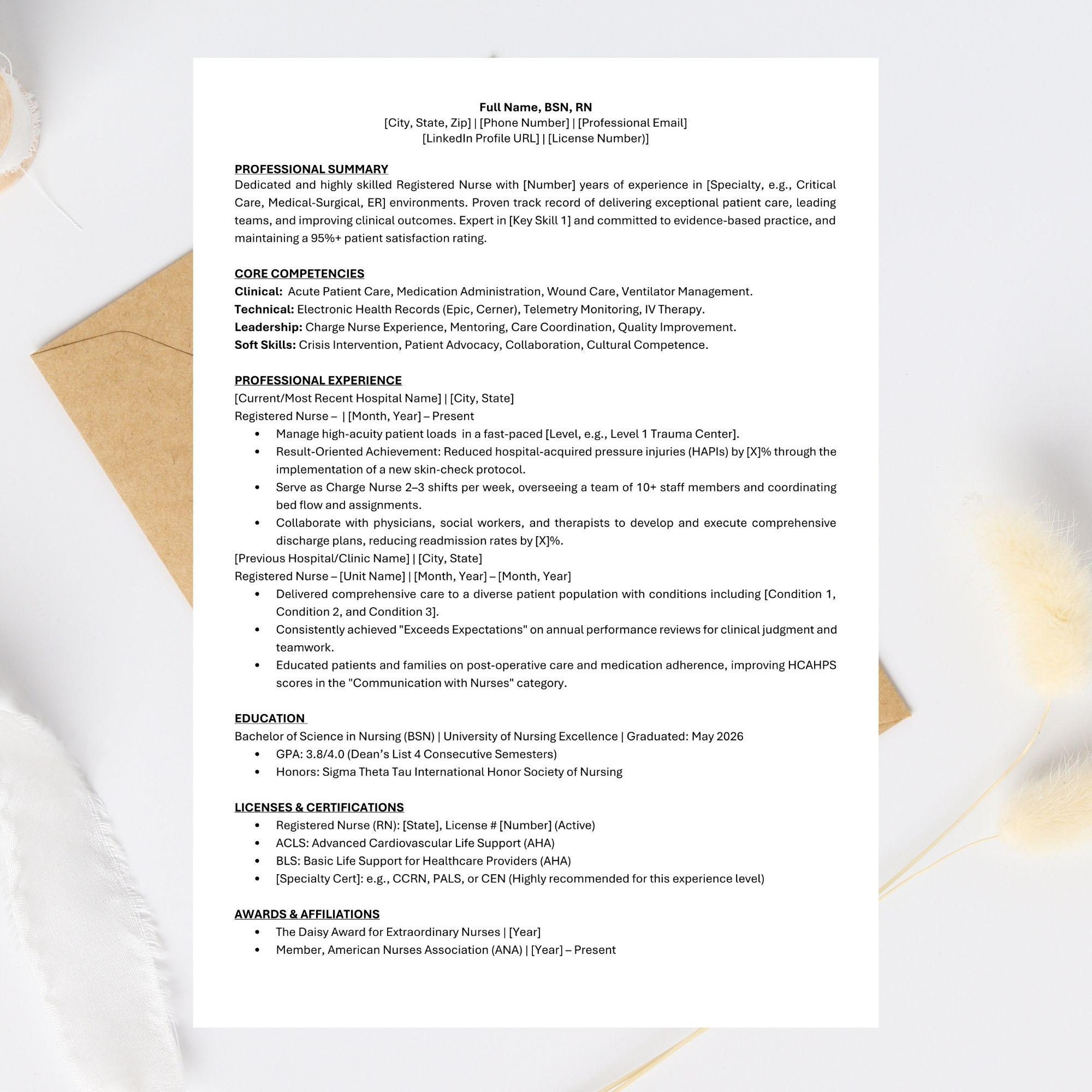 Usrn Cv Example Nursing Resume Template | RN CV Design | ATS Friendly Registered Nurse ...