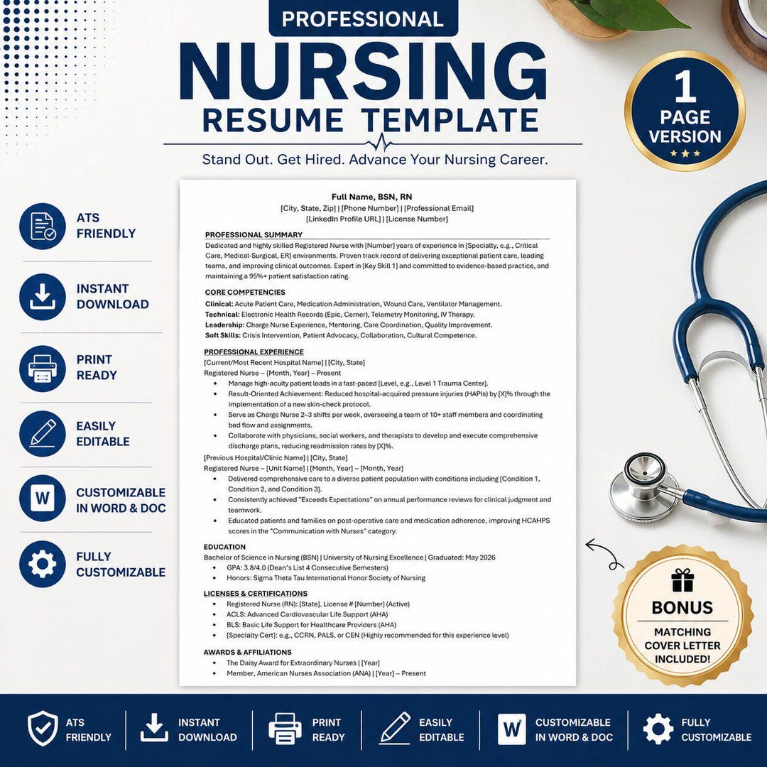 Usrn Cv Example Nursing Resume Template | RN CV Design | ATS Friendly Registered Nurse ...