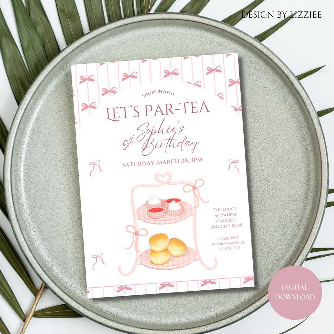 Editable Coquette Tea Party Invitation, Pink Bow Par-tea Birthday ...