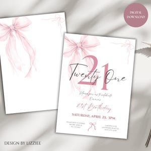 Pink Coquette Bow 21 Birthday Invitation Template, Cheers to 21 Years, Elegant 21 Birthday Invite, Digital Download (Canva Template) image 8