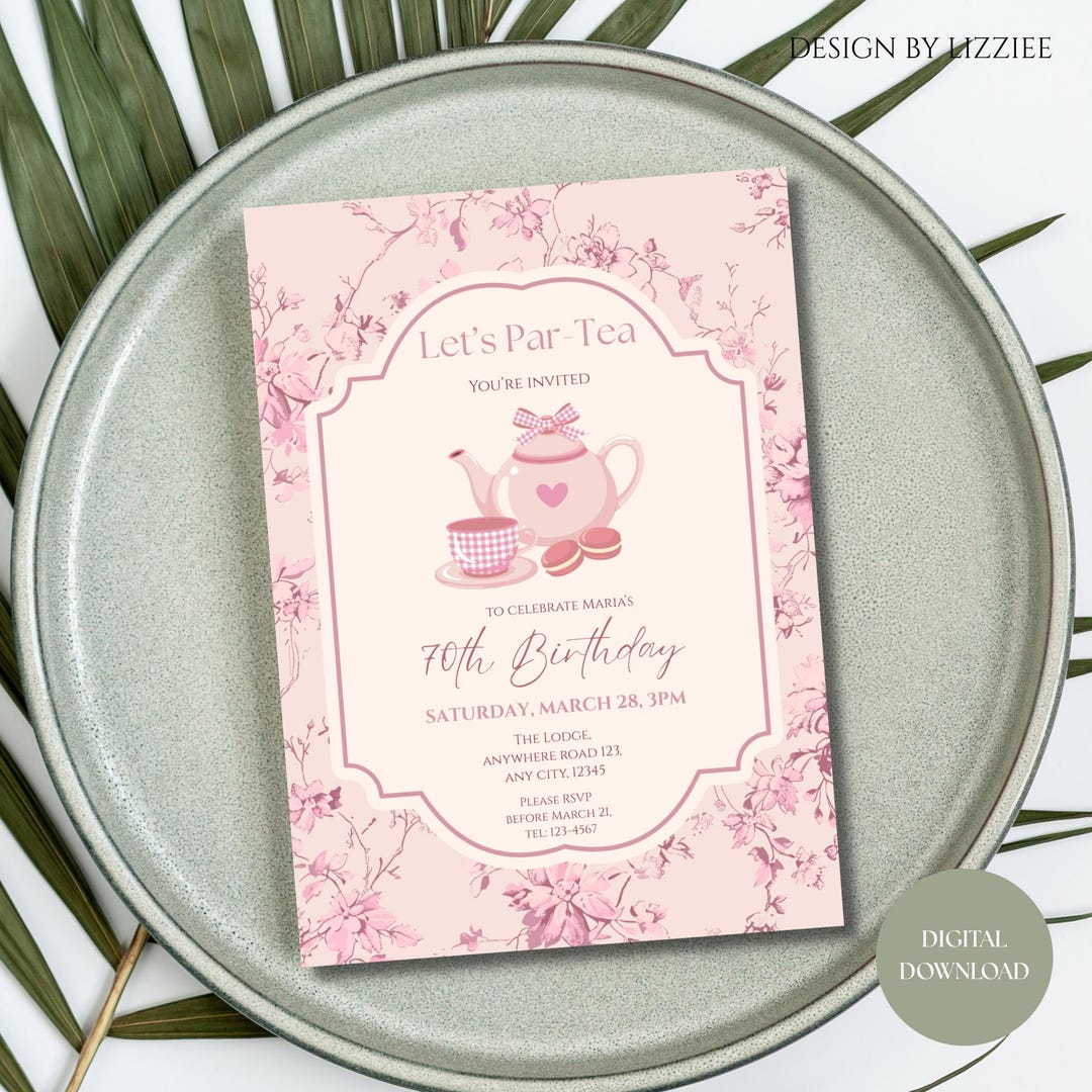 Editable Tea Party Birthday Invite, Pink Par-tea Invitation, Girl Par ...