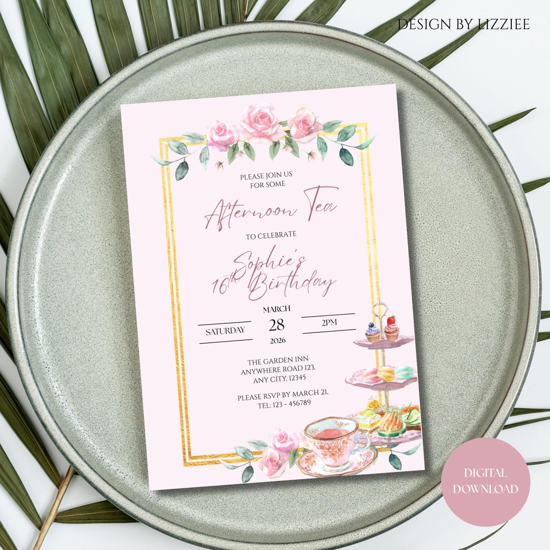 Editable Tea Party Invitation, Afternoon Tea Birthday Invitation ...
