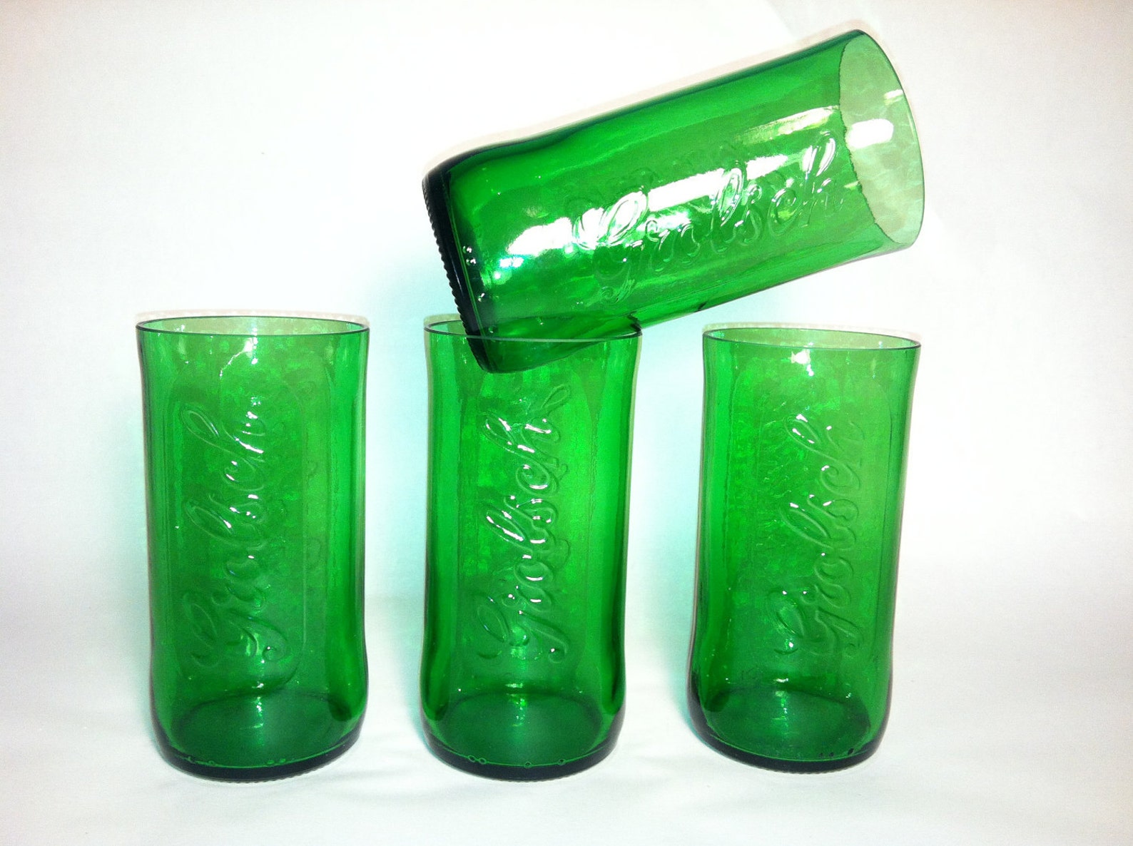 Grolsch Recycled Emerald Beer Bottle Glasses Set of 4 Etsy