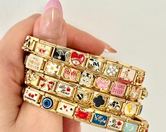 Personalized Gold Italian Charm Bracelet| Custom Italy Charms| Vintage Italian Watch Bracelets for Women