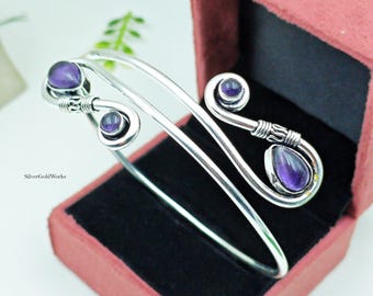 Handmade Amethyst Arm Cuff Bracelet    Adjustable Swirl Bicep Bracelet Boho Jewelry