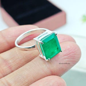 Minimalist 925 Sterling Silber Mia Ring Rechteck Smaragd Grün Edelstein Solitär Schmuck